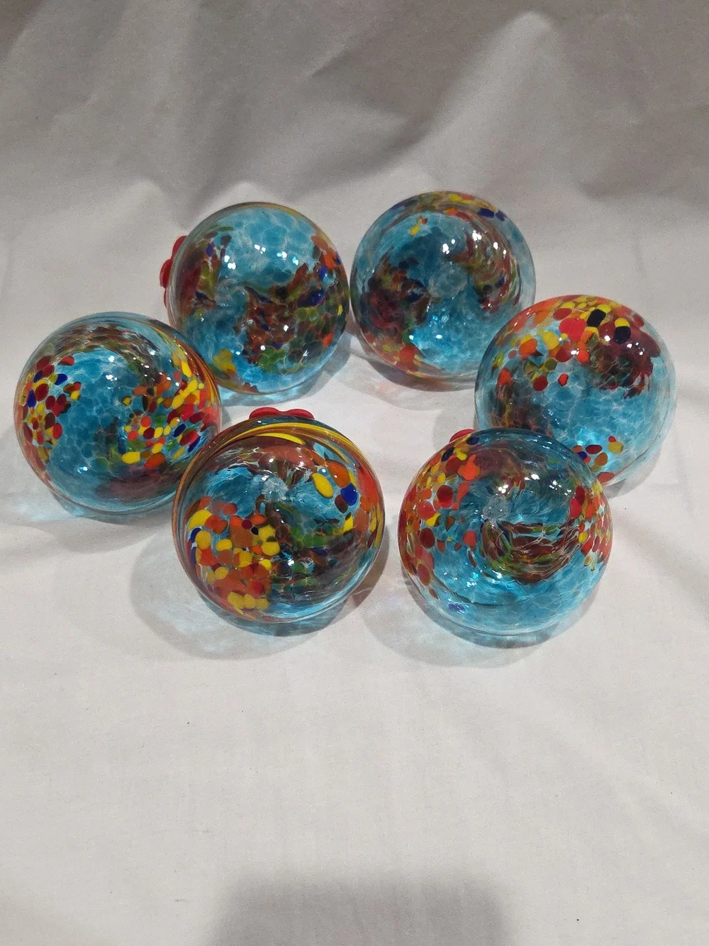 Blown Glass Orb Hummingbird Feeder for Outdoors Hanging Set/6